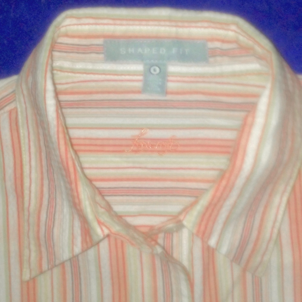 FOXCROFT peach white stripe seersucker blouse #6